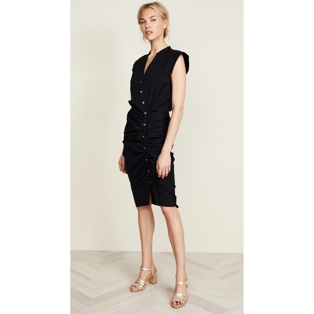 Veronica Beard Ruched Poplin Shirtdress Women 0 Black Cotton Asymmetric Midi - Picture 14 of 14